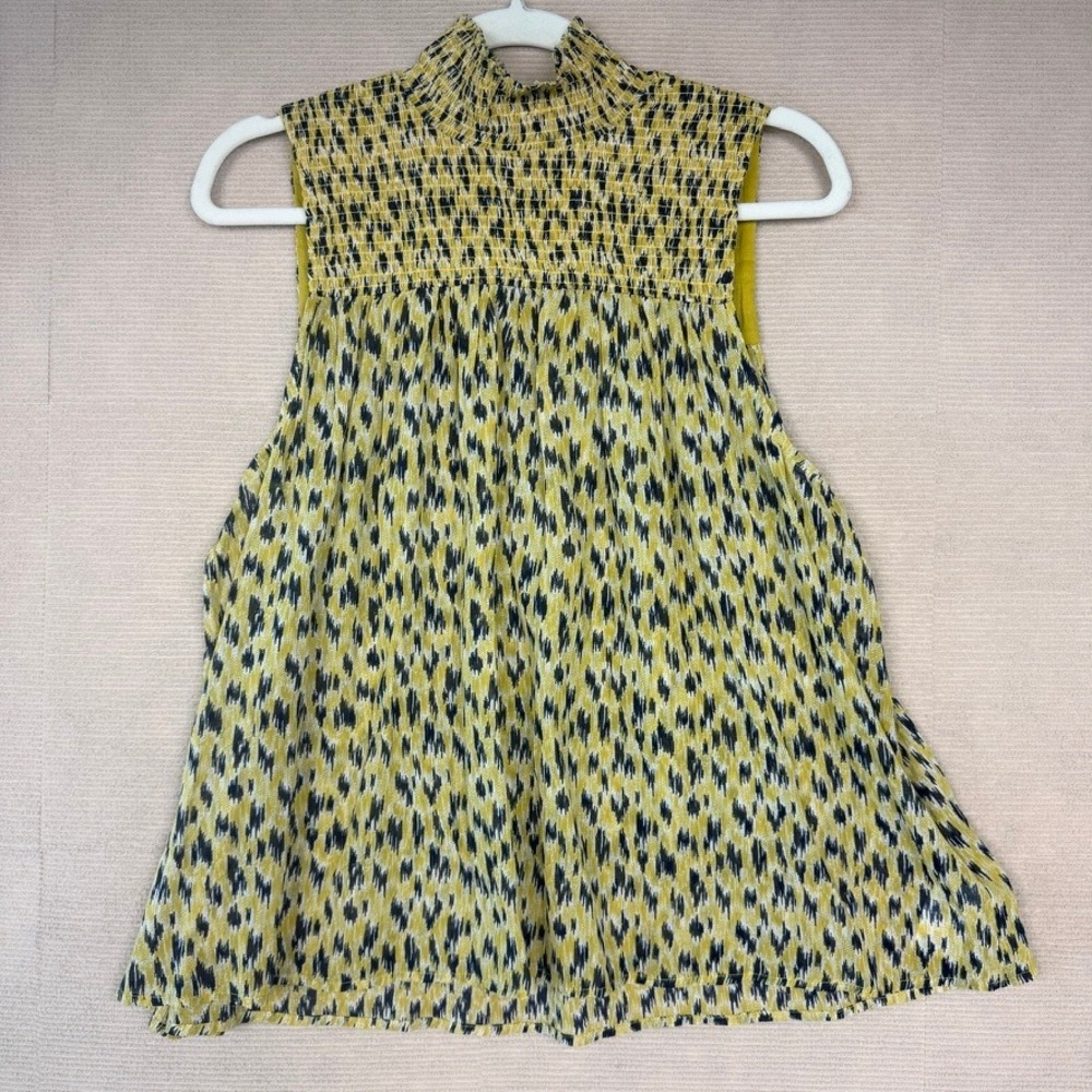 Joie Yellow Smocked Mock Neck Sleeveless Blouse L